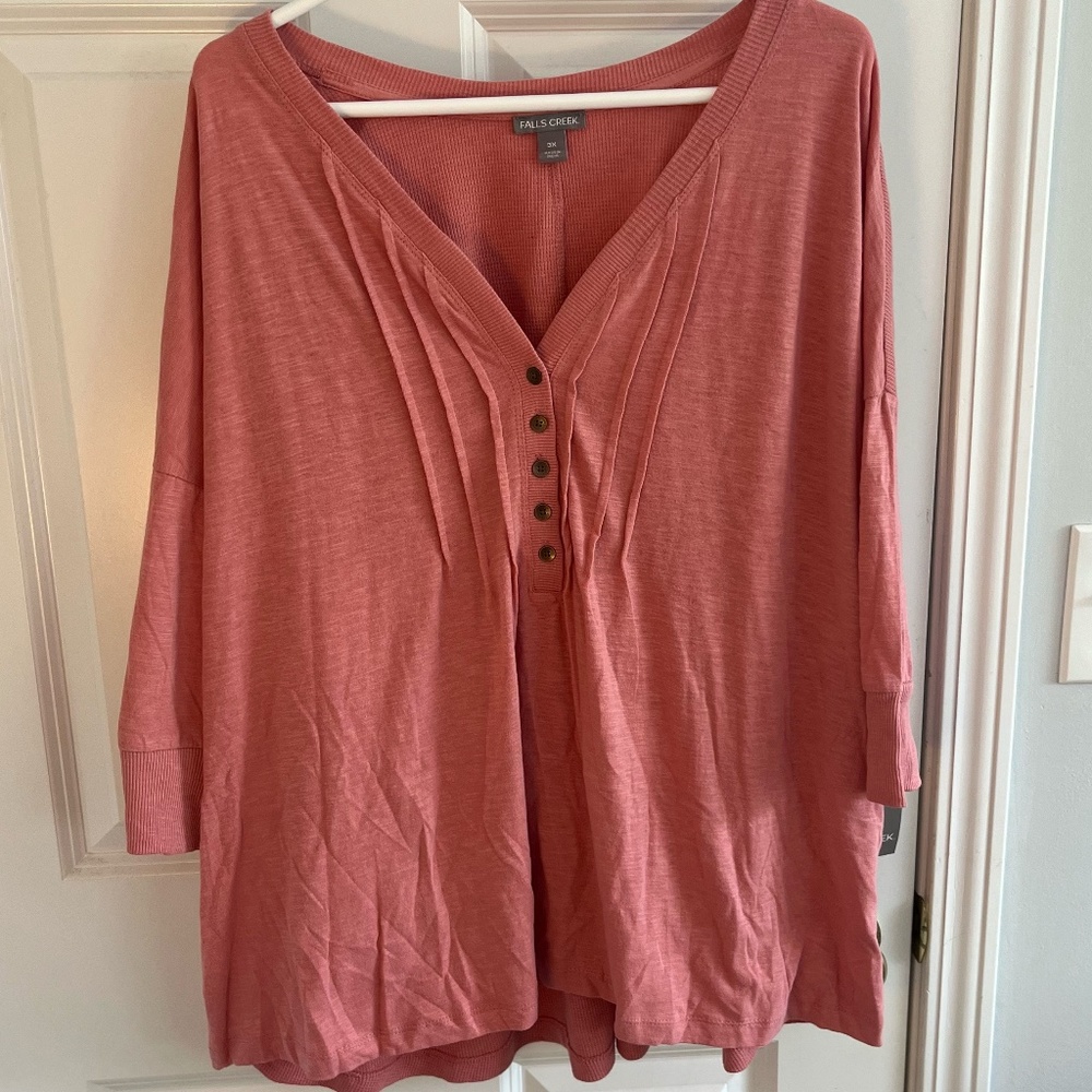 NWT Falls Creek Pink/Coral, Elbow Sleeve Knit Top, V-Neck,  3X